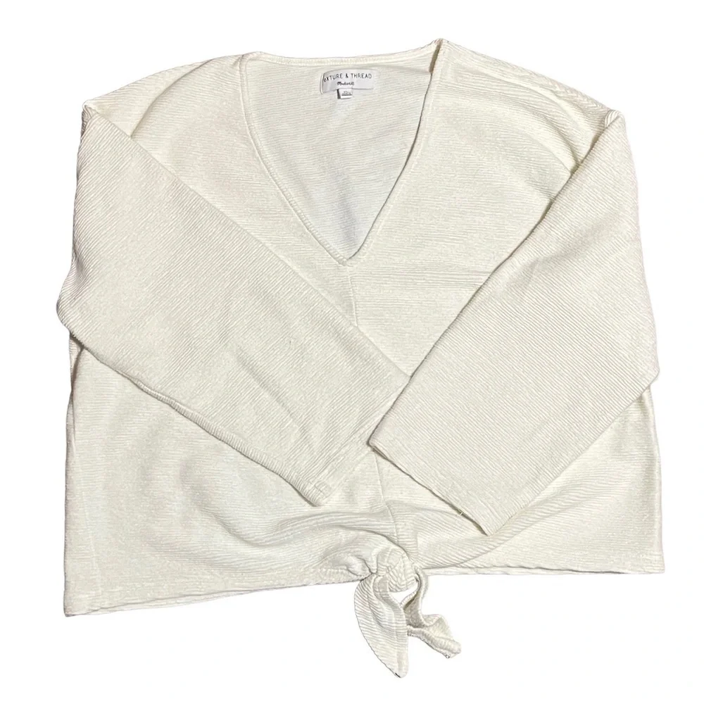Madewell Texture & Thread pullover cropped sweater tie-front XL EUC - Picture 4 of 13